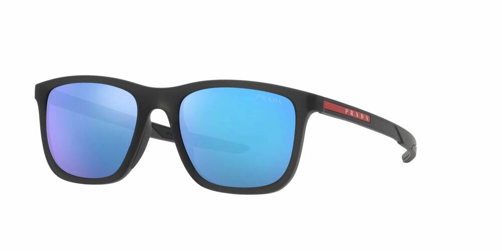 NEW PRADA men's linea rossa rectangle sunglasses in grey transparent rubber - li